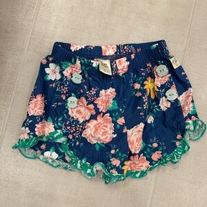 Wildflowers Floral Blue and Pink Relaxed Shorts